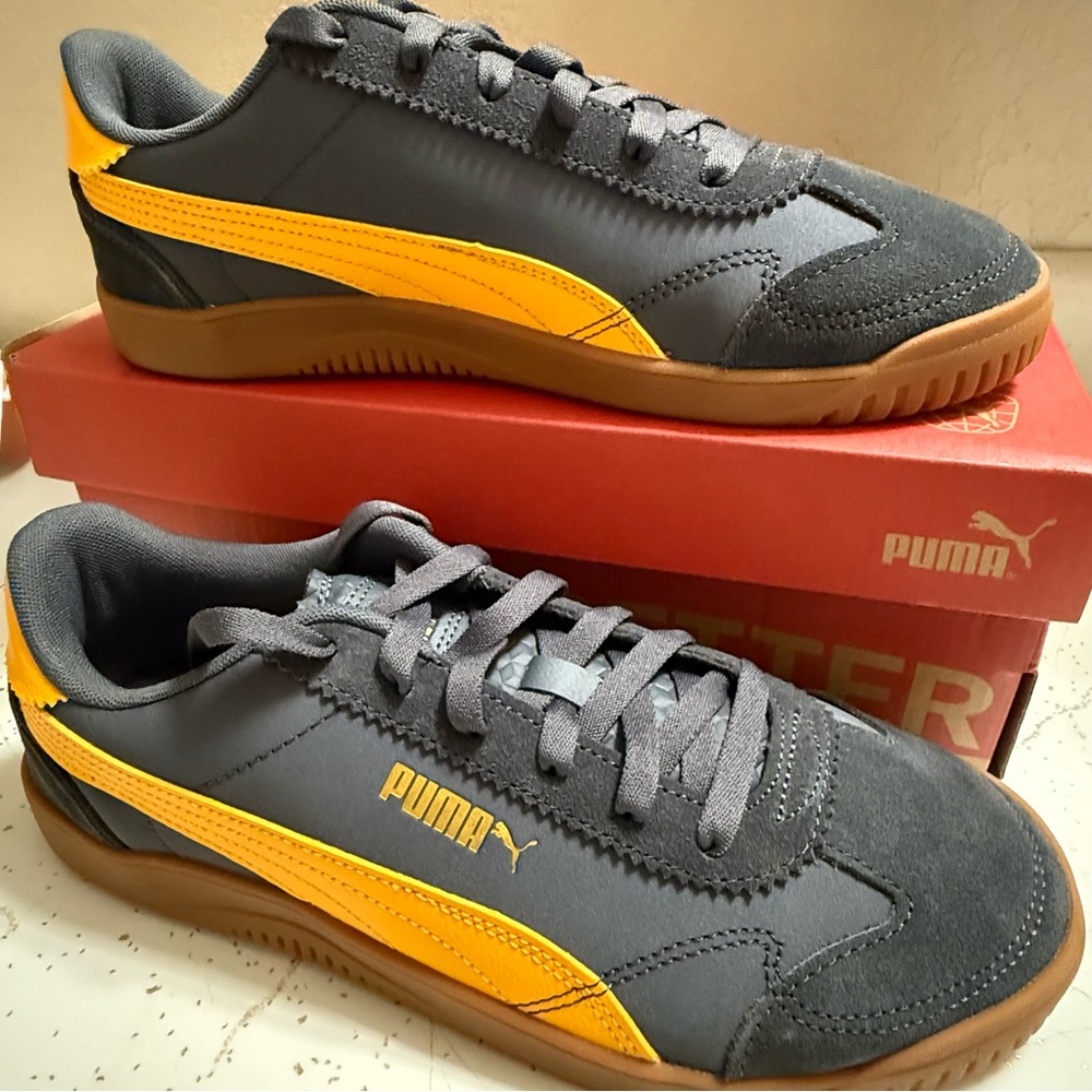 Puma Club 5v5 Lux OG Sneakers Strong Gray Navy Tangerine Gold Yellow Soccer 9